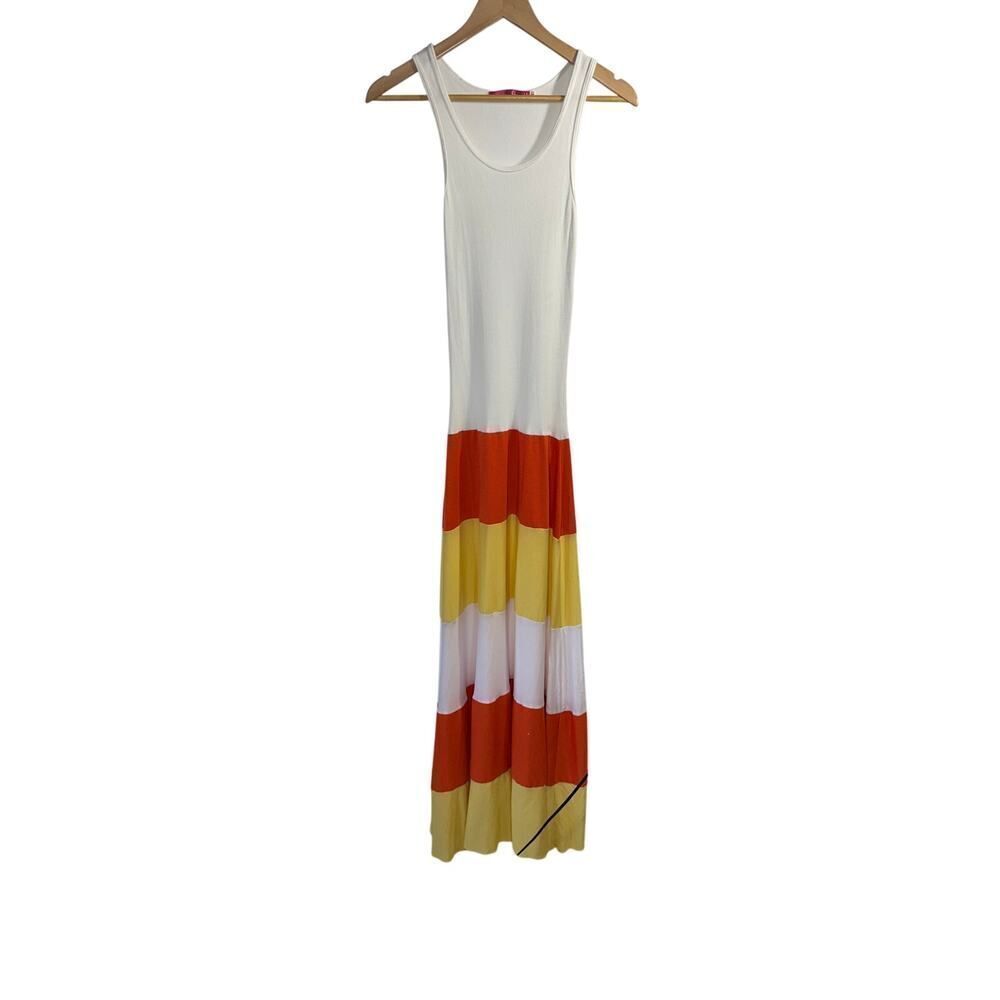 KARINA GRIMALDI Women's Sleeveless Tiered Maxi Tank Dress Orange/White Small